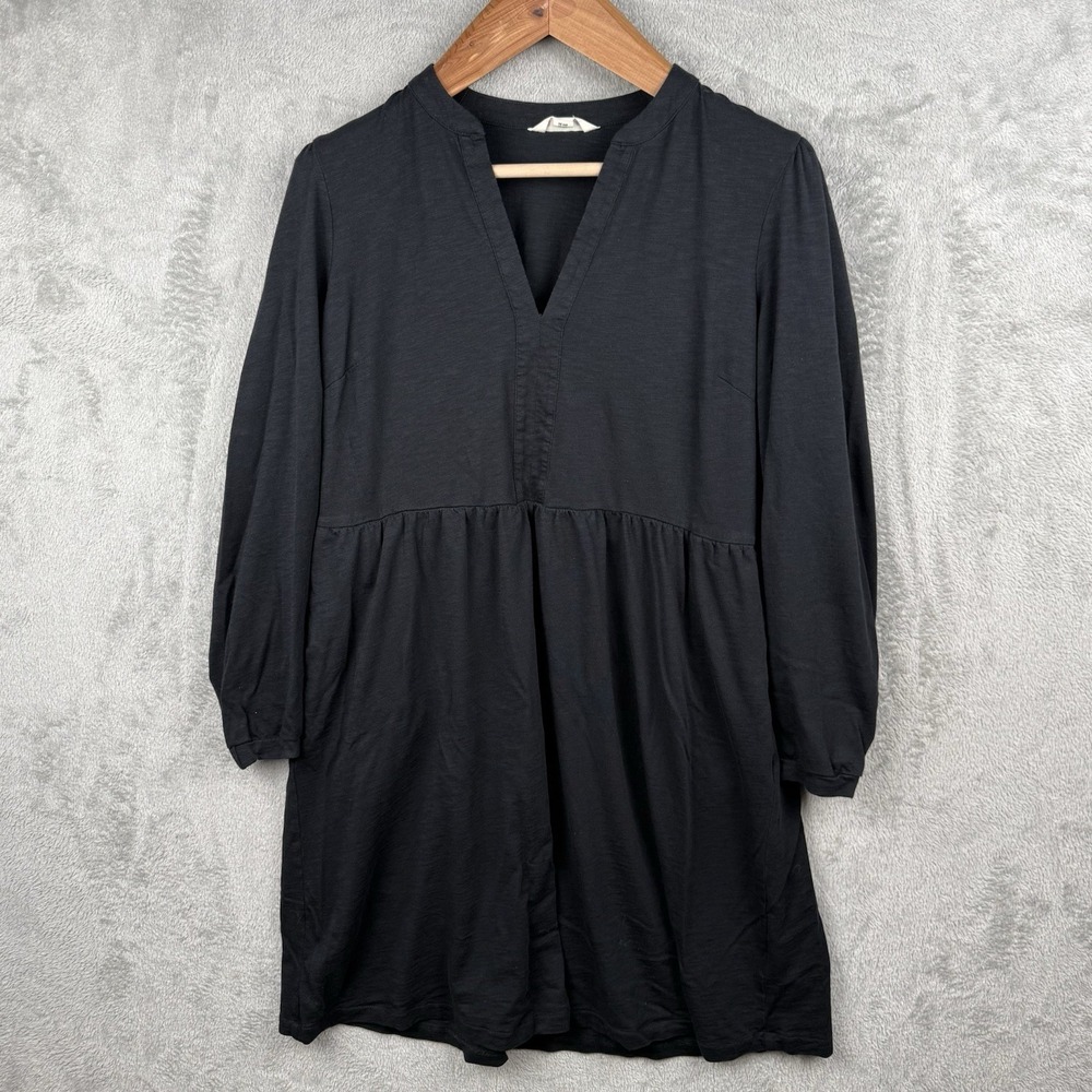 Boden Shirt Dress Womens 14R Black V-Neck L/S‎ Pockets Relaxed Fit Cotton Modal